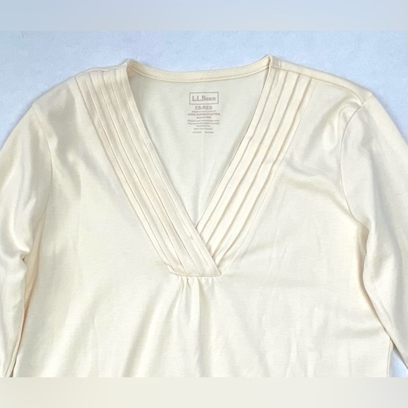 L.L. Bean Women’s Cream V-Neck 3/4 Sleeve Top T-Shirt 100% Supima Cotton Size XS - Picture 4 of 12